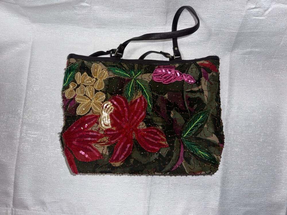 Christiana Floral Beaded and Sequined Shoulder Tote Bag